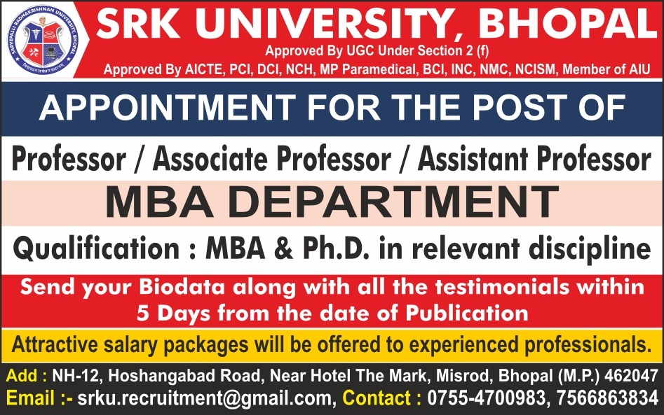 Career at SRK University Bhopal MP